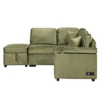 Green Velvet Sleeper Sofa Bed with Storage Ottoman, L Shape Pull Out Couch for Living Room and Bedroom - Grand Goldman Shop
