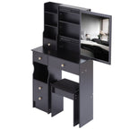 29.2' Small Space Left Drawer Desktop Vanity Table + Cushioned Stool, Extra Large Right sliding mirror, Multi Layer High Capacity Storage, Practical Fashionable Dresser, EPA, GCC, UL Certificate - Grand Goldman Shop