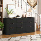 Black 9 Drawer Dresser, 63' Large Deep Chest of Drawers, Wooden Dresser Storage Cabinet with 9 Drawers for Bedroom, Long Dressers for Living Room, Hallway - Grand Goldman Shop