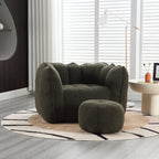 Soft Chenille Bean Bag Chair with High Resilient Foam for Living Room and Bedroom, Comfortable Square Lazy Sofa with Footstool for Adults - Grand Goldman Shop