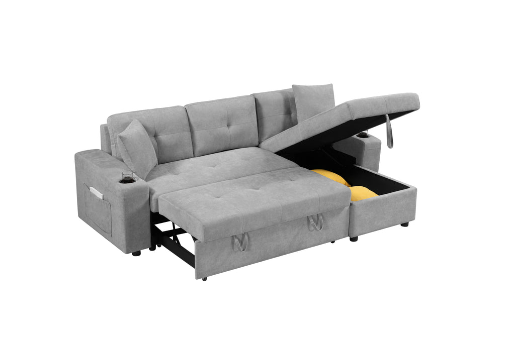 MEGA convertible corner sofa with armrest storage, living room and apartment sectional sofa, right chaise longue and grey - Grand Goldman Shop