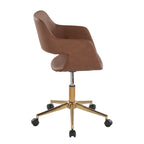 Contemporary Task Chair in Gold Metal and Brown Faux Leather | Premium Home Decor - Grand Goldman