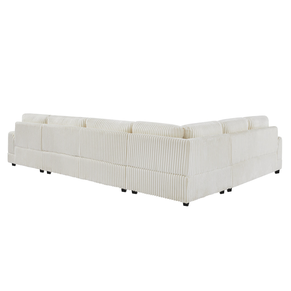Modern Oversized U-shaped Sectional Sofa with Chaise Lounge in Beige Corduroy, 129' - Grand Goldman Shop