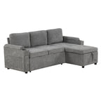 Modern L-shaped Convertible Sofa Bed with Storage, Cup Holders, USB Ports, Gray Chenille, 83.5' - Grand Goldman Shop