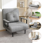 Folding Sofa Bed 5-in-1 Convertible Chair with Adjustable Backrest and Pillow, Grey Flannelette, Compact Design - Grand Goldman Shop