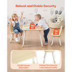 Kids Table and 2 Chairs Set, Toddler Table and Chair Set with Rounded Edge Design & Graffiti Desktop, Wooden Desk for Art, Cr