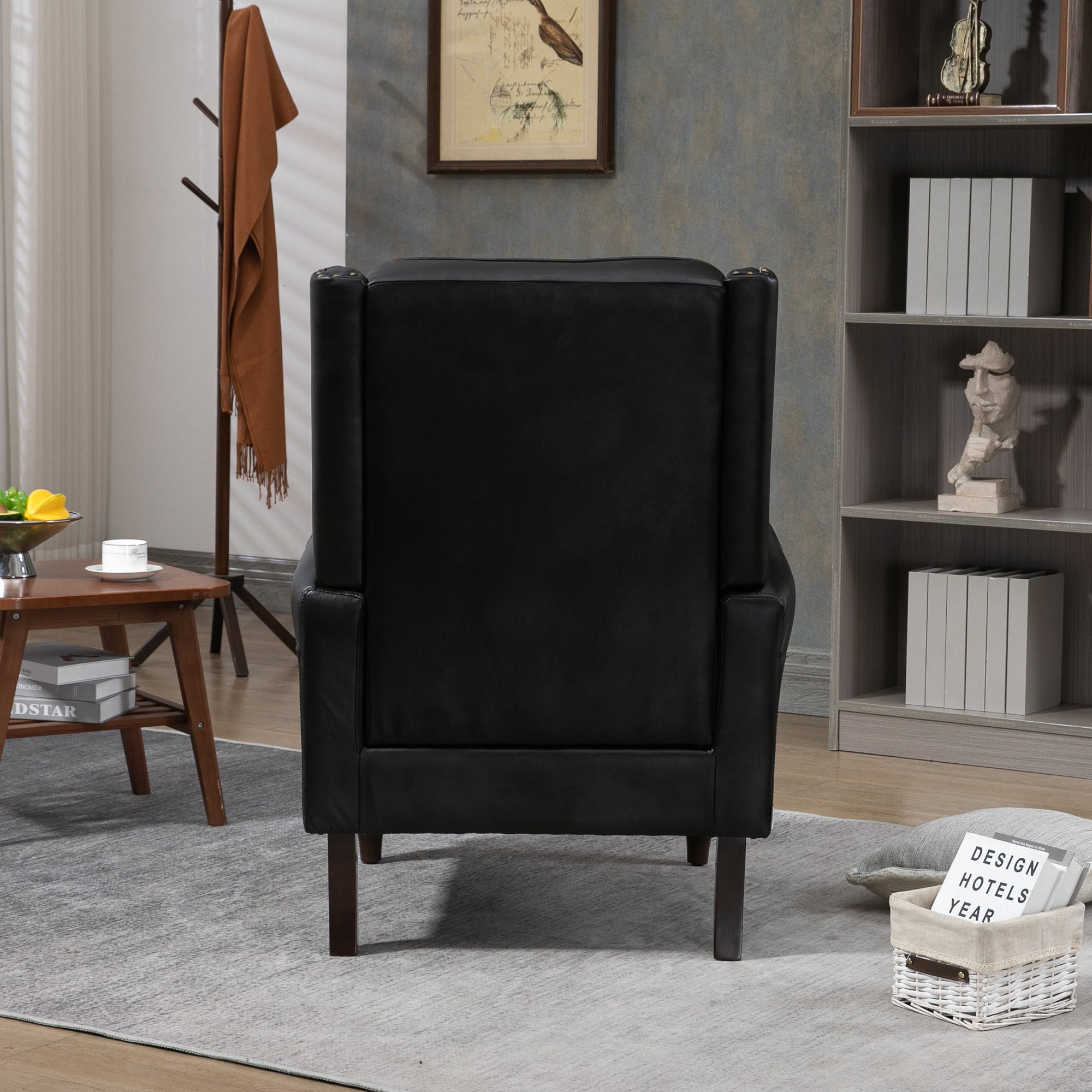 Modern Accent Armchair with Sturdy Wood Legs in Black PU Leather for Living Room or Bedroom - Grand Goldman Shop