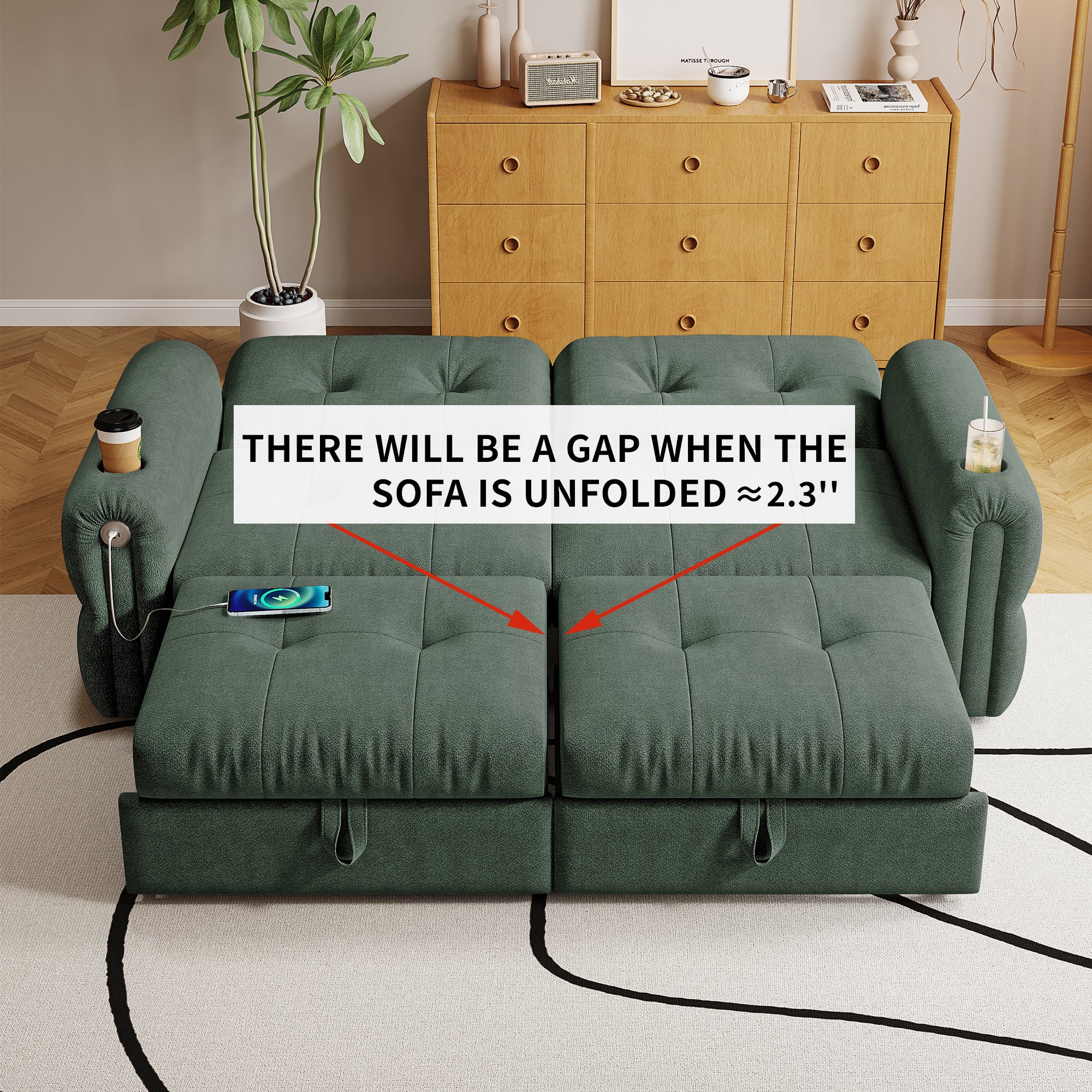 It is a multi-functional sofa, a 77-inch convertible sofa bed, and a 2-in-1 piece suitable for both sitting and lying down. Made of  Chenille fabric, it is suitable for living rooms, bedrooms - Grand Goldman Shop