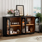 TREXM 4-Door Large Storage Buffet Cabinet with Glass Doors, Arched Cabinet with Adjustable Shelves for Kitchen, Dining Room and Living Room (Black) - Grand Goldman Shop