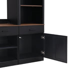 Farmhouse Entertainment Wall Unit with Bookshelf for TVs Up to 70', Walnut TV Stand with Adjustable Shelves, Mid-Century Media Console with Wine Rack for Living Room, Black (NEW SKU: N721S000046B-2) - Grand Goldman Shop