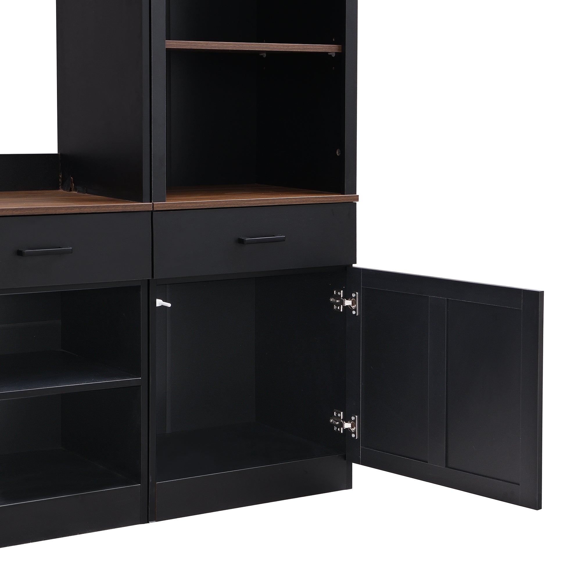 Farmhouse Entertainment Wall Unit with Bookshelf for TVs Up to 70', Walnut TV Stand with Adjustable Shelves, Mid-Century Media Console with Wine Rack for Living Room, Black (NEW SKU: N721S000046B-2) - Grand Goldman Shop