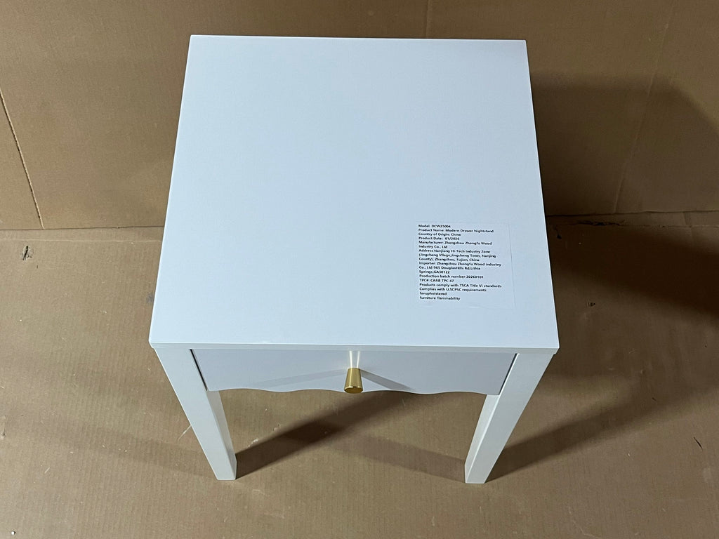White Nightstand with Drawer, Modern Bedside Table with Wavy Apron Design, Compact End Table for Bedroom Living Room, Small Side Table with Storage - Grand Goldman Shop