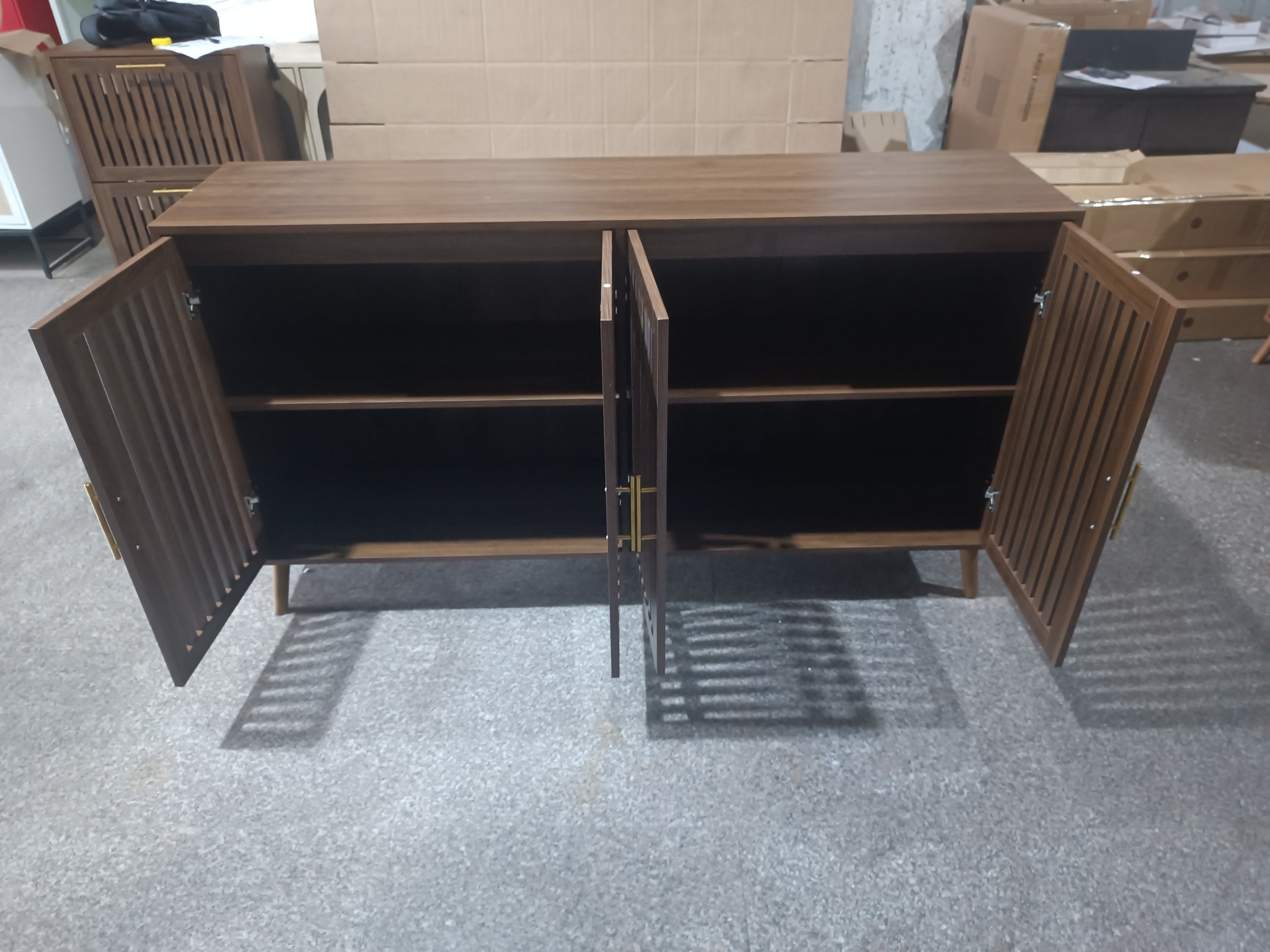 63 inch Grille-Striped Walnut Sideboard Buffet Cabinet with Storage, Multifunctional Accent for Dining Room, Living Room - Grand Goldman Shop