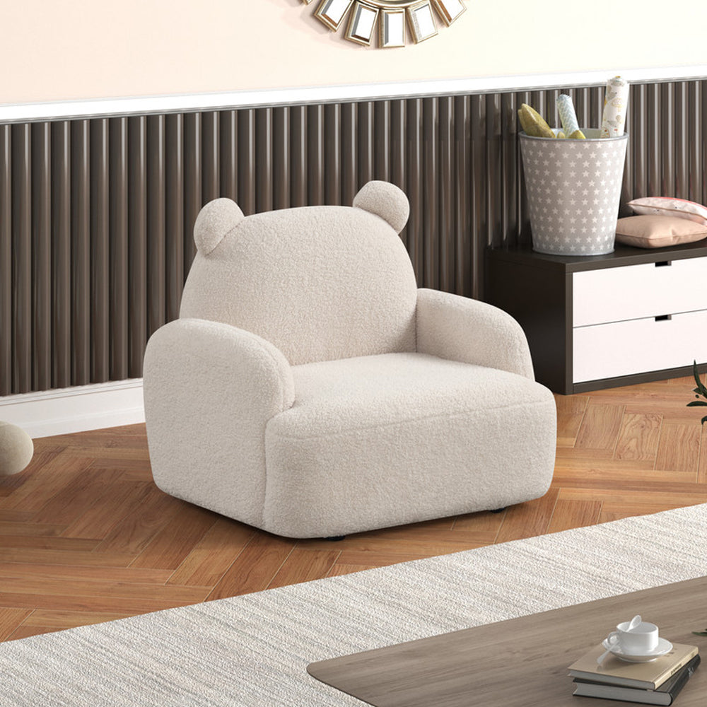 Sherpa Upholstered Bear-Shaped Kids Armchair, Beige | Premium Home Decor - Grand Goldman
