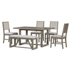 TREXM 6-Piece Retro Dining Table Set for 6, 60' Wood Kitchen Table and Chairs Set of 4 with Bench Designed Trestle Base for kitchen & Dining Room (Gray) - Grand Goldman Shop