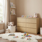 6 Drawer Storage Cabinet ,Dresser, Wood Storage Tower Clothes Organizer with Wavy drawer panel, Wide Chest of 6 Drawers, Large Storage Space for Bedroom, Hallway, Entryway Living Room Natural - Grand Goldman Shop