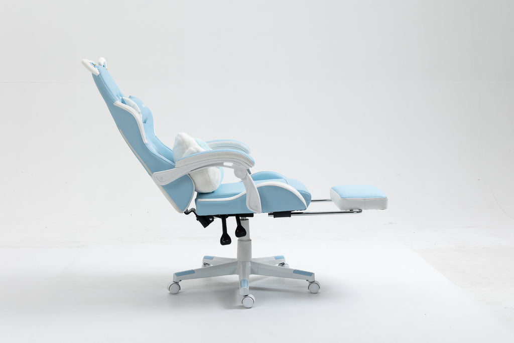Cat Ears Gaming Chair - Ergonomic PU Leather Office Chair, Cute Chair with Footrest for Adult 310lbs Capacity, 90°-155° Recli