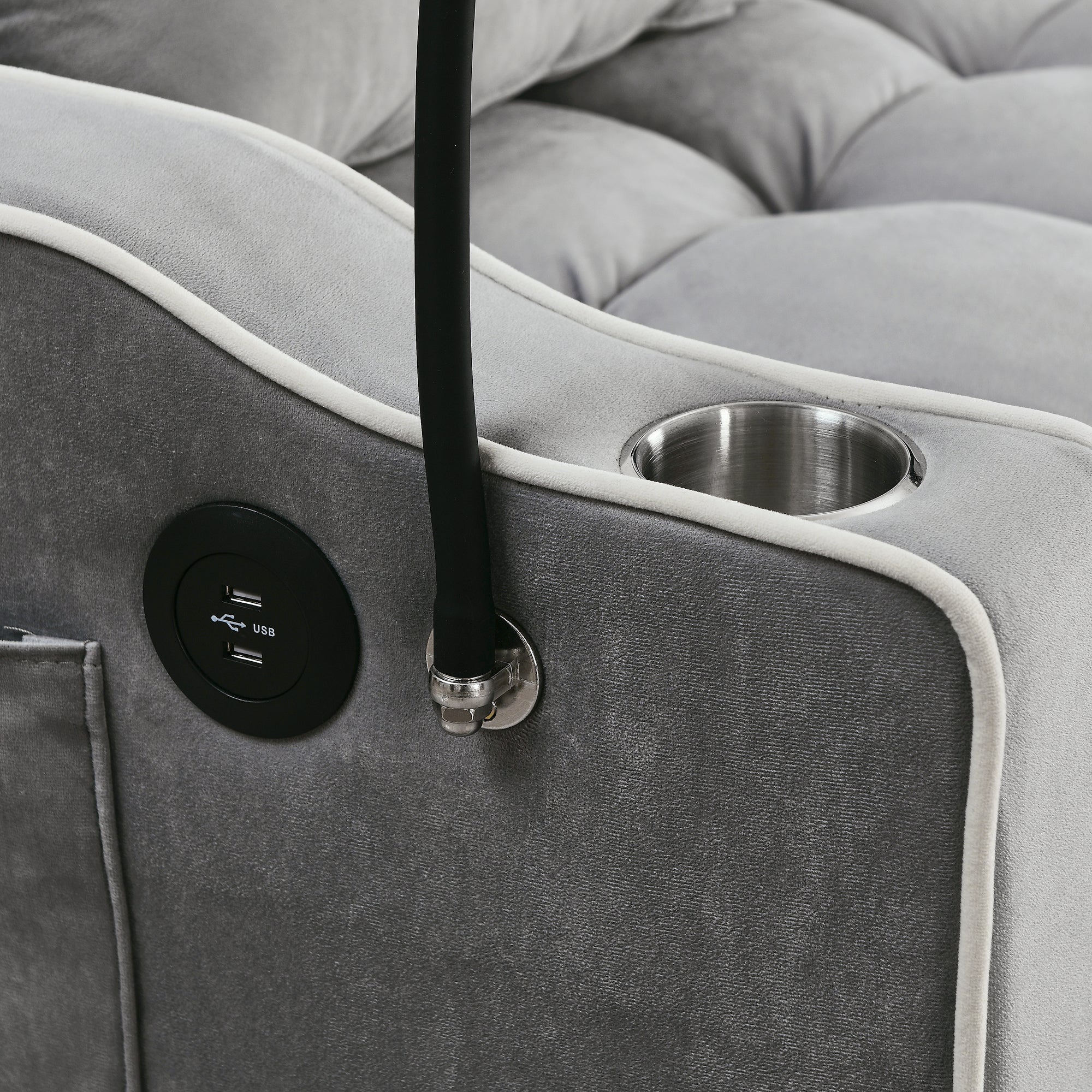 55.51 inch versatile foldable sofa bed in 3 lengths, modern sofa sofa sofa velvet pull-out bed, adjustable back and with USB port and ashtray and swivel phone stand (Grey) - Grand Goldman Shop