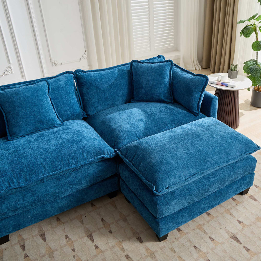Cloud Sofa two Seats (the cushion on the armrest not included), Modern Sectional Couch, for Apartment, Comfy Double Layer Upholstered Seat Cushion, Breathable Chenille Fabric, Blue,SW504ABL - Grand Goldman Shop