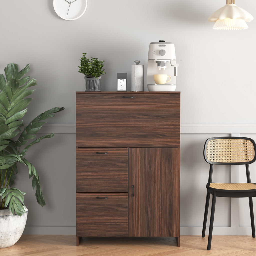 Desk Cabinet, with Storage Drawer & Shelves, Fold-up Desktop, Ideal for Home, Office, Kitchen storage organizer, Dormitory, Small Spaces W31.49'xD13.78'xH47.2' - Grand Goldman Shop