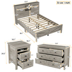 3-Pieces Bedroom Sets Queen Size Farmhouse Platform Bed with Double Sliding Door Storage Headboard and Charging Station, Storage Nightstand and Dresser, Antique Gray(Old SKU HL000092AAG) - Grand Goldman Shop