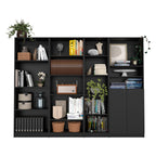 Dupree 4 Piece Home Bookcase set, 91' Wide with 17 Shelves And a Double-Door Cabinet ,  Living Room Set  Black - Grand Goldma
