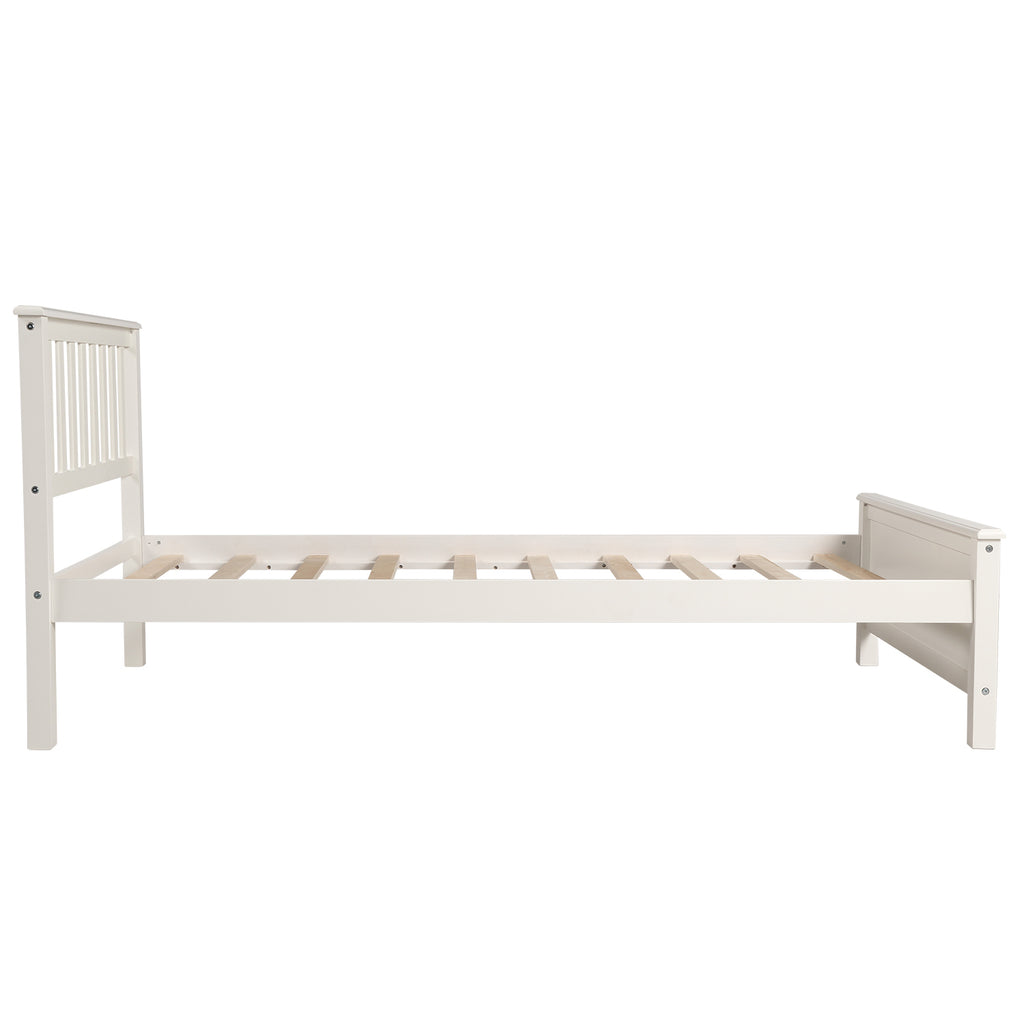 Twin Size Wood Platform Bed with Headboard, Footboard, Wood Slat Support, White Finish - Grand Goldman Shop