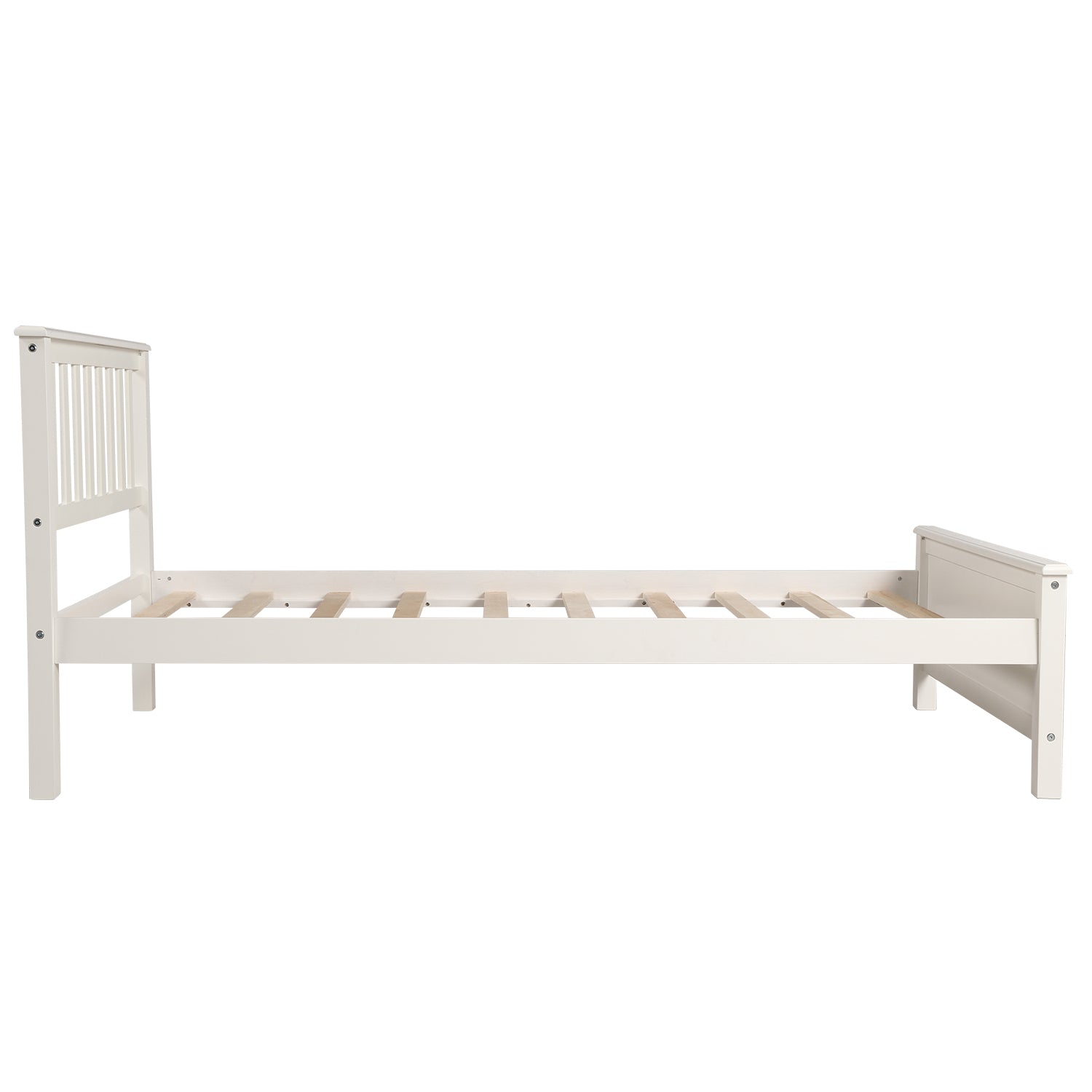 Twin Size Wood Platform Bed with Headboard, Footboard, Wood Slat Support, White Finish - Grand Goldman Shop