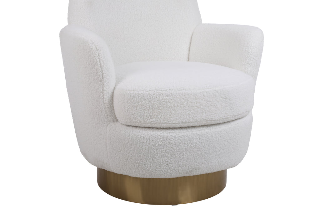 Teddy Swivel Barrel Chair, Swivel Accent Chairs Armchair for Living Room, Reading Chairs for Bedroom Comfy, Round Barrel Chairs with Gold Stainless Steel Base (Ivory) - Grand Goldman Shop