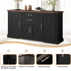 Black Farmhouse Barn Door Storage Cabinet with 2 Drawers & Door Rack, Adjustable Shelves, MDF Construction, 63.11' L x 15.75' W x 32.09' H - Grand Goldman Shop