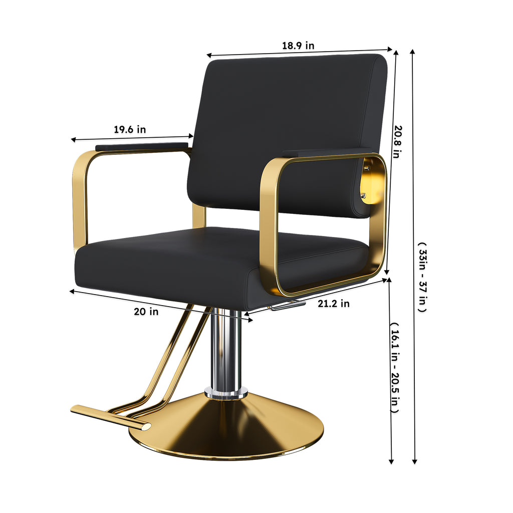 Hydraulic Salon Chair - 360° Swivel Barber Stylist Chair with Pump, Non-Tilting Design in Black and Gold PU Leather - Grand Goldman Shop
