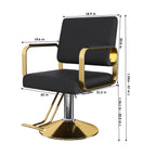 Hydraulic Salon Chair - 360° Swivel Barber Stylist Chair with Pump, Non-Tilting Design in Black and Gold PU Leather - Grand Goldman Shop