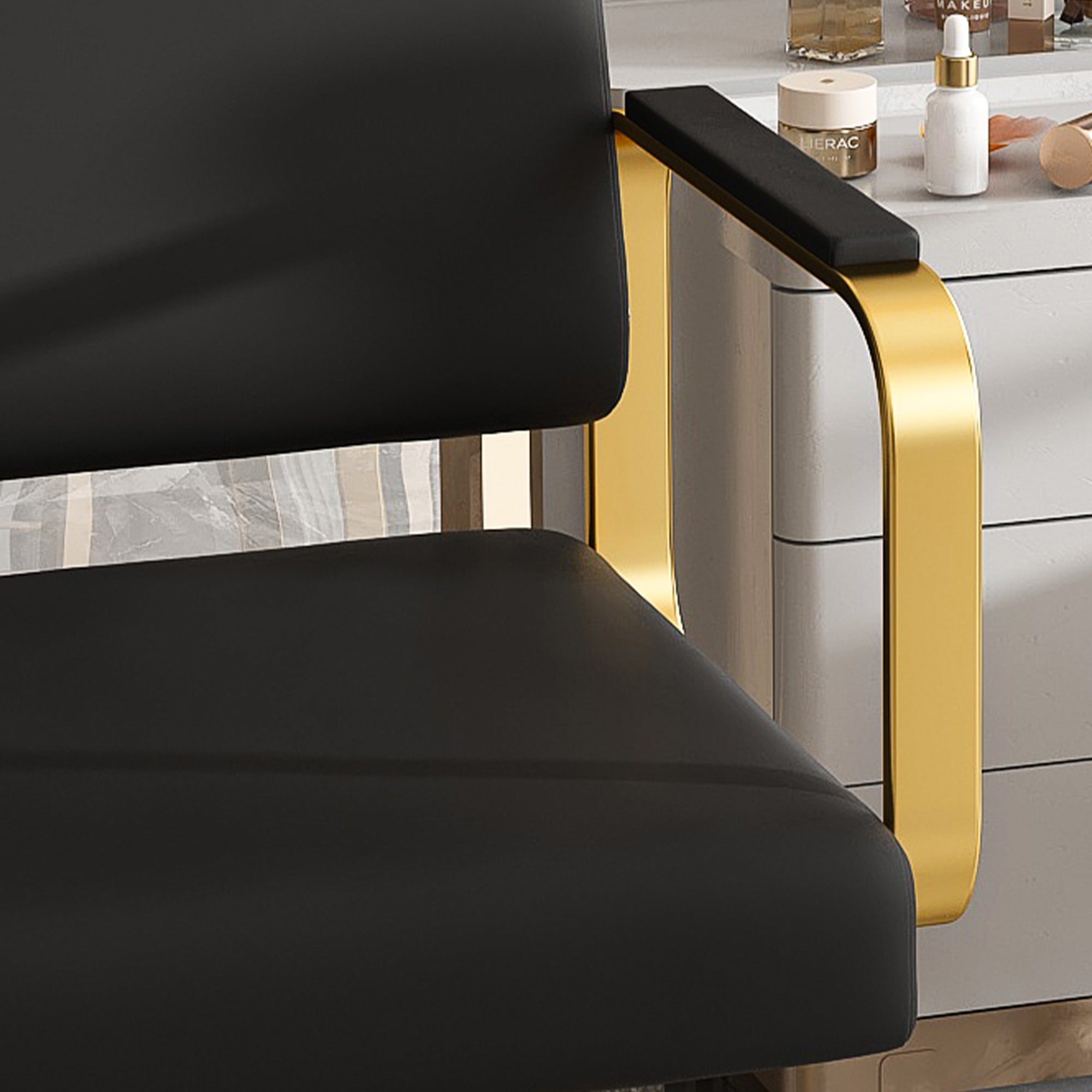 Hydraulic Salon Chair - 360° Swivel Barber Stylist Chair with Pump, Non-Tilting Design in Black and Gold PU Leather - Grand Goldman Shop