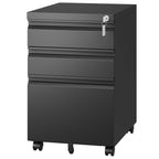 Black Metal 3 Drawer Mobile File Cabinet with Lock for Home Office Organizer, Fully Assembled | Premium Home Decor - Grand Go
