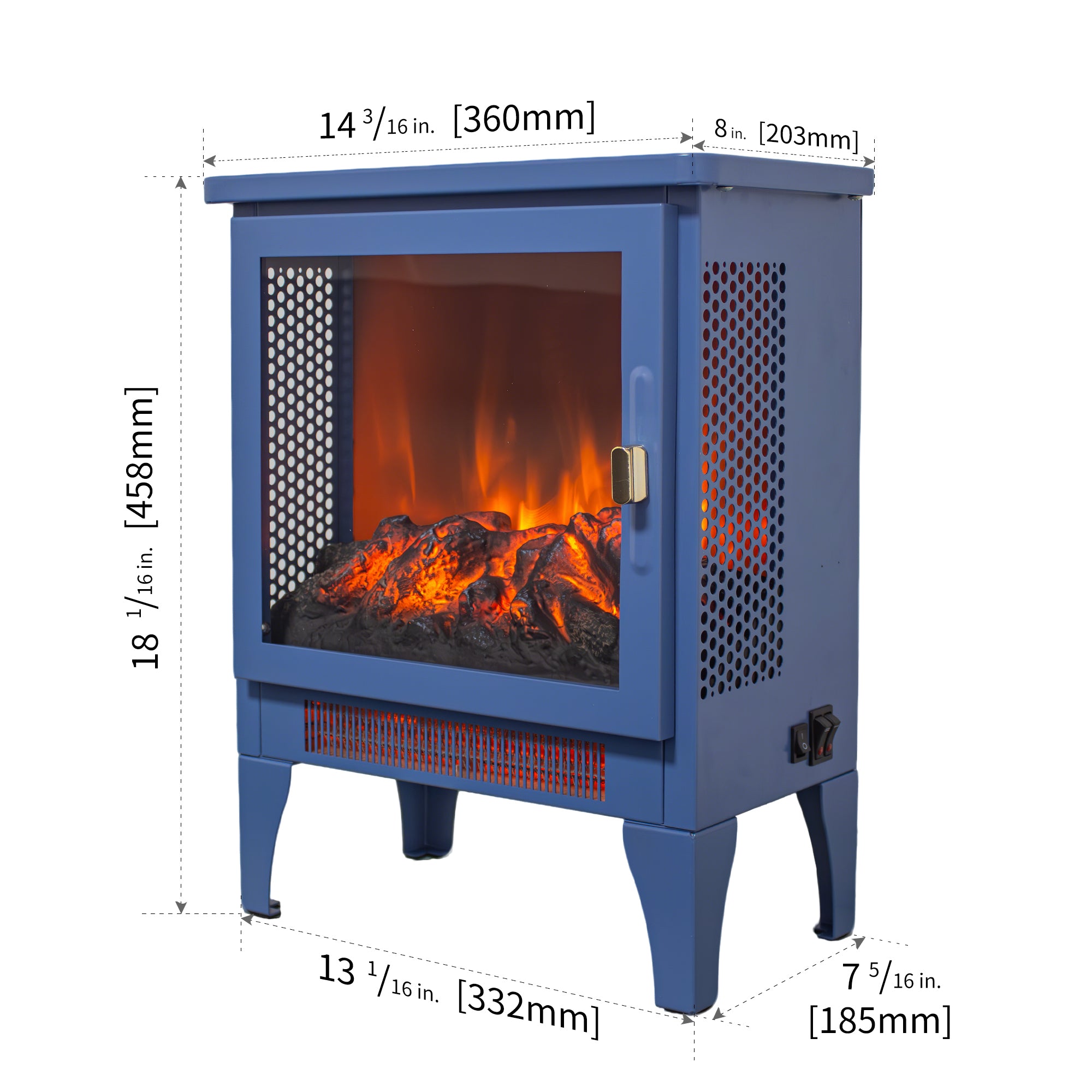 18 inch Freestanding Electric Fireplace Stove heater with 3D Flame effect,Classic Blue - Grand Goldman Shop