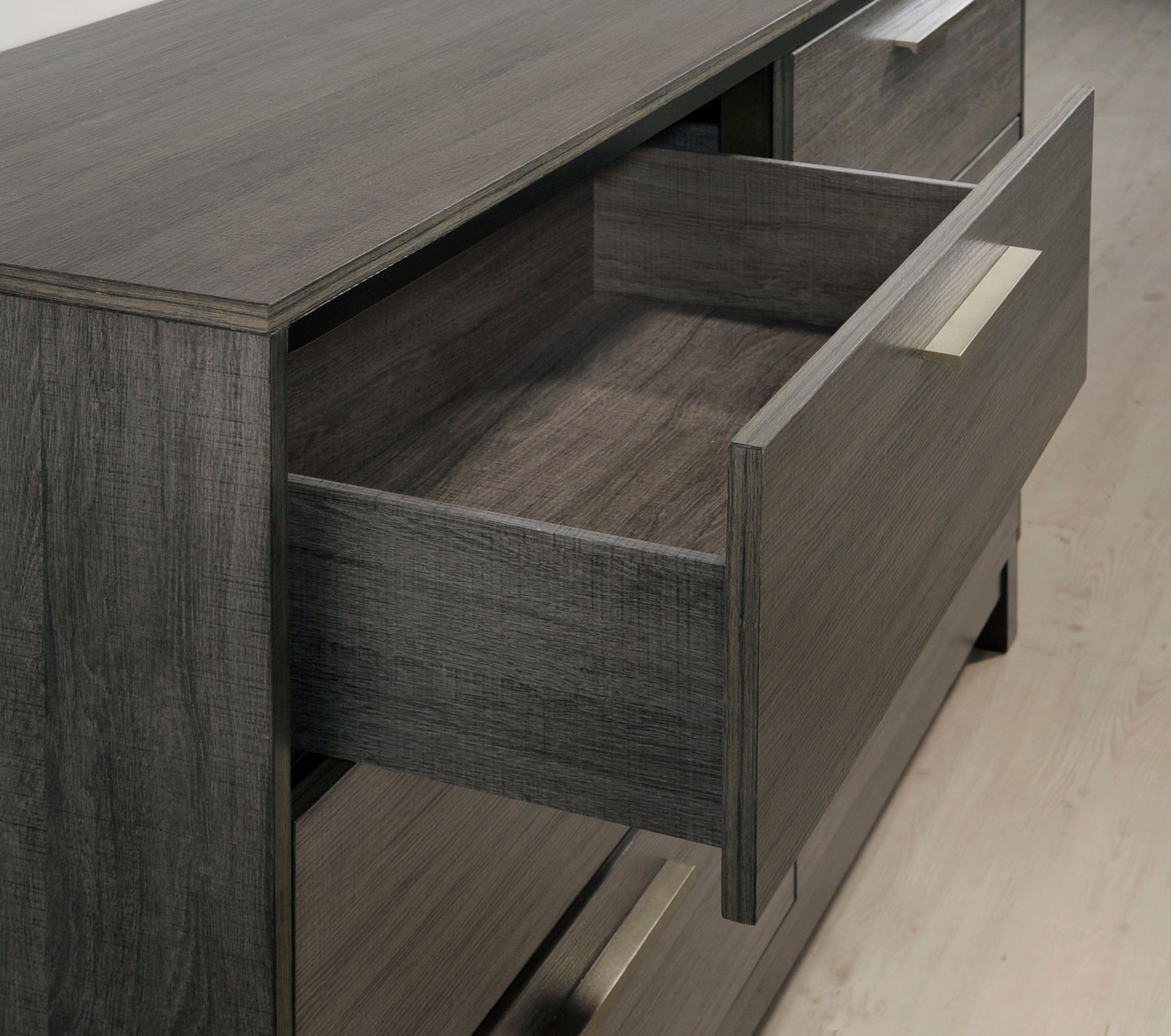 Ioana Antique Grey Finish Wood Bed Room Set, Queen Size Bed, Dresser, Mirror, Night Stand - Grand Goldman Shop