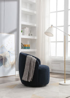 Teddy Fabric Swivel Accent Armchair Barrel Chair With Black Powder Coating Metal Ring,Dark Blue - Grand Goldman Shop