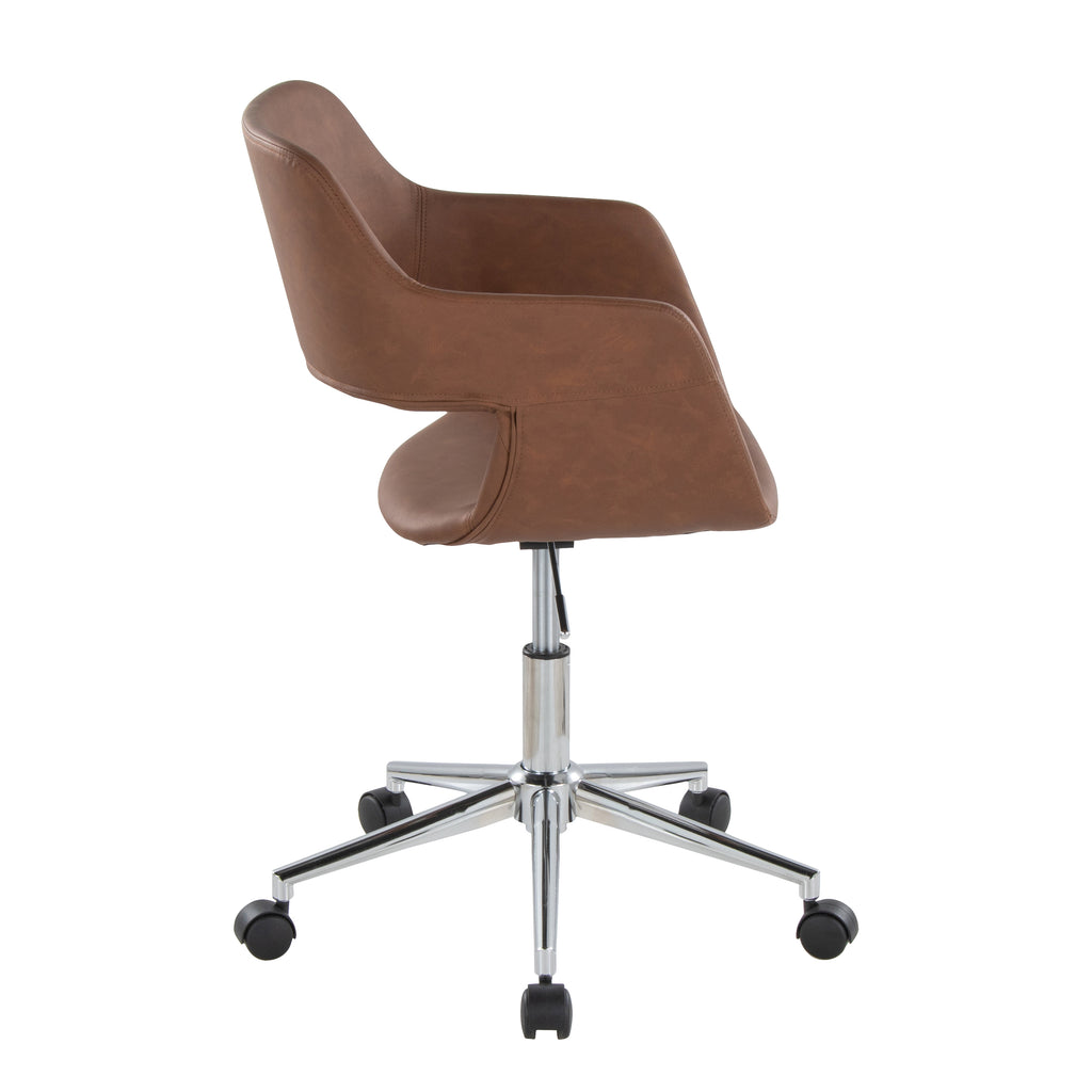 Contemporary Task Chair in Chrome Metal and Brown Faux Leather - Grand Goldman