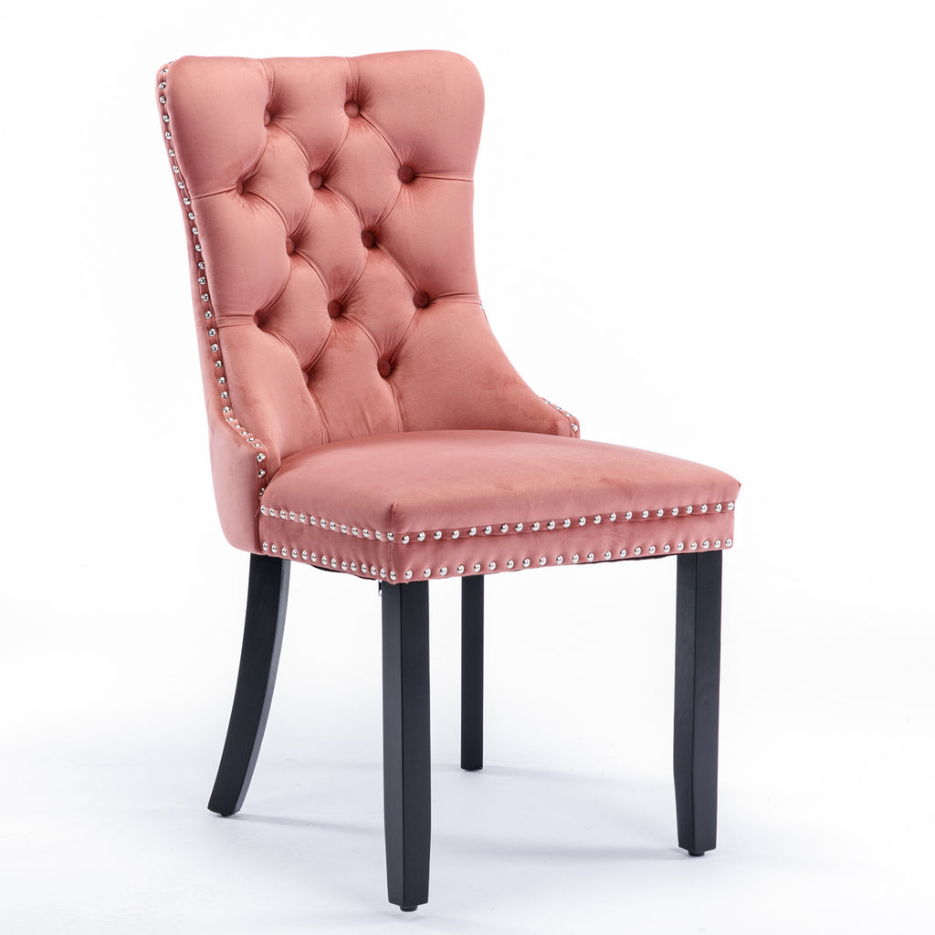 Nikki Collection Modern, High-end Tufted Solid Wood Contemporary Velvet Upholstered Dining Chair with Wood Legs Nailhead Trim 2-Pcs Set,Pink, SW2001PK - Grand Goldman Shop