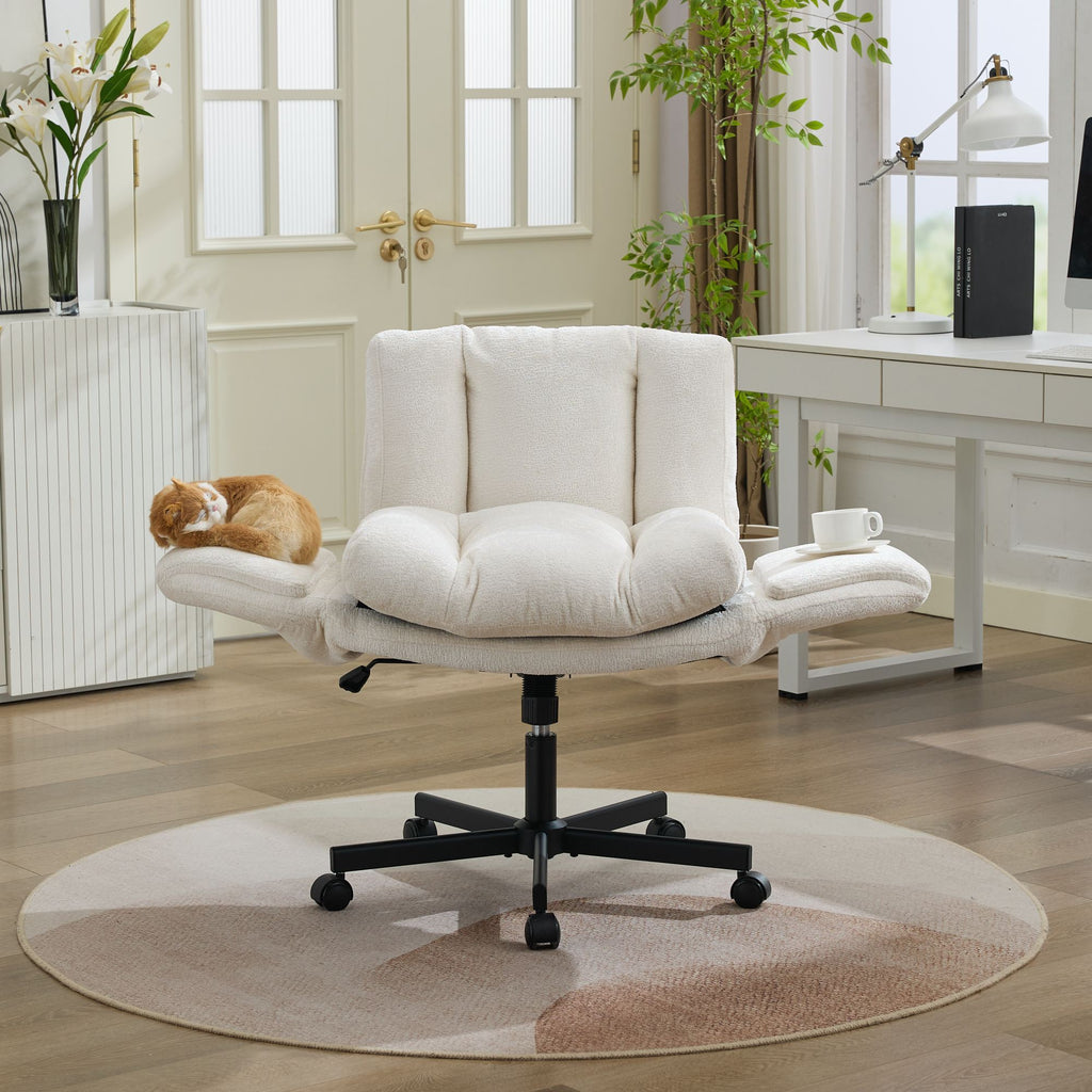 Modern Chenille Swivel Office Chair, Height Adjustable Task Chair with Convertible Multi-Position Armrests,Comfy Double Cushi