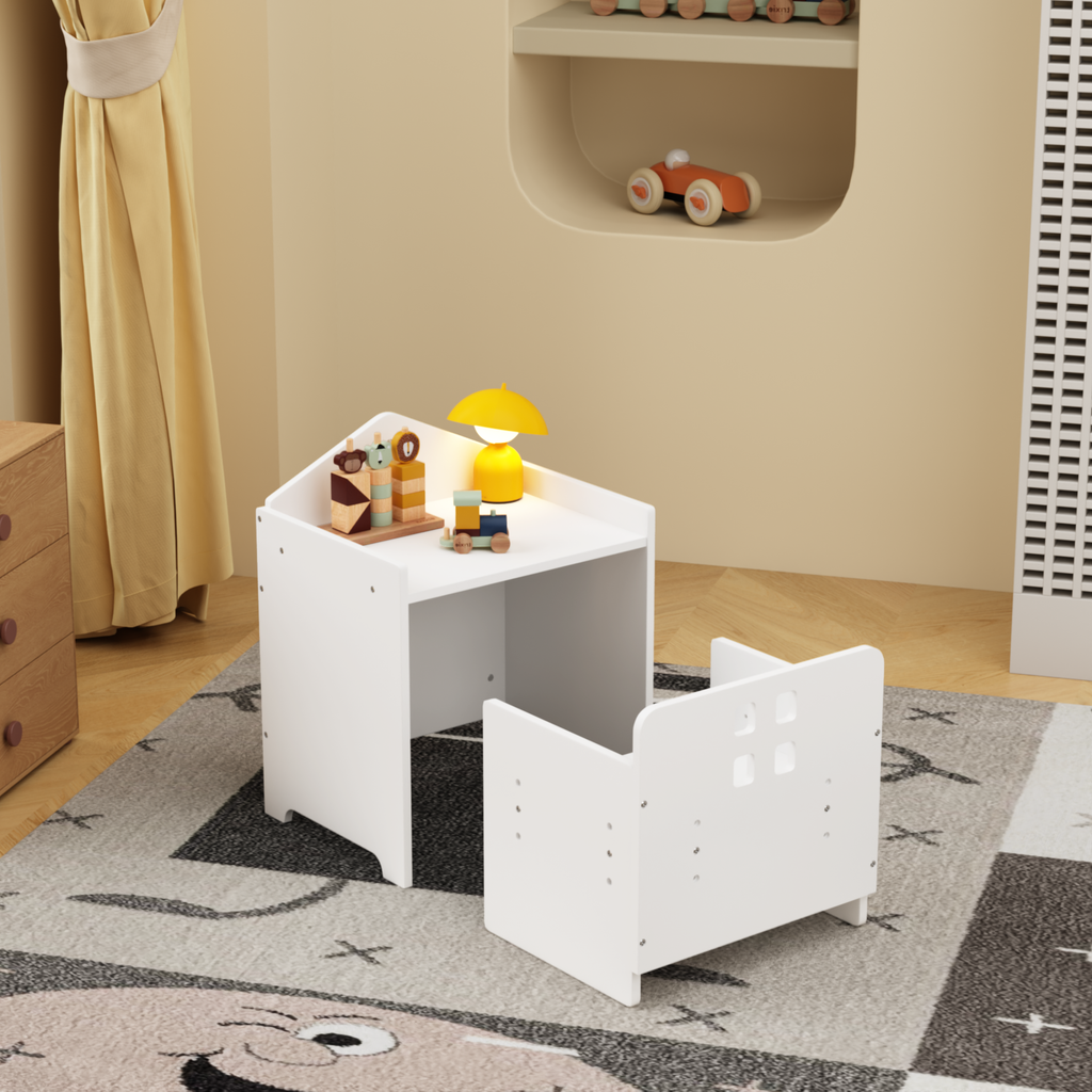 Kids Montessori Weaning Table and Chair Set, Wooden Toddler Table and Chair Set Kids Activity Table Step Stools with Blackboa