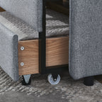 Linen Grey Mid-Century Style Twin Daybed with Trundle and Storage Drawers, Flat Arms with Pocket, Extendable for Bedroom or Living Room - Grand Goldman Shop