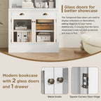 83.4'Tall Bookshelf Suite with LED Lighting, Modern Bookcases with Glass Doors and Drawers,2-Piece Set Storage Bookcase Suite