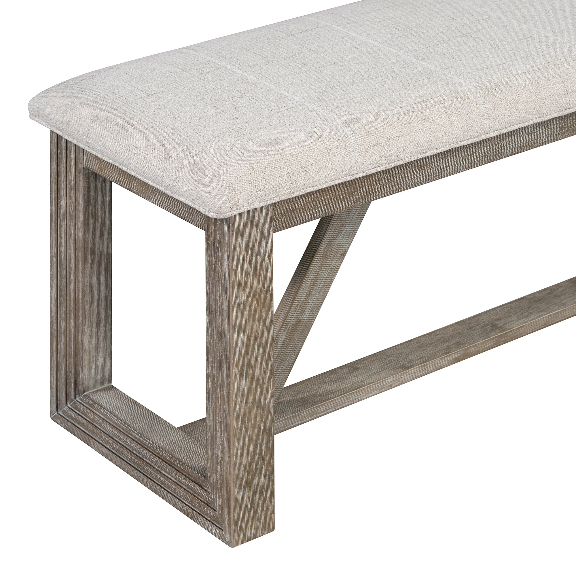 TREXM 6-Piece Retro Dining Table Set for 6, 60' Wood Kitchen Table and Chairs Set of 4 with Bench Designed Trestle Base for kitchen & Dining Room (Gray) - Grand Goldman Shop