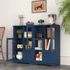 Navy Blue MDF Painted Cabinet with Glass Doors, Drawer, and Open Storage Space for Bedroom and Living Room - Grand Goldman Shop