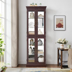 Lighted Glass Curio Display Cabinet,Display Cabinet,Glass Storage Cabinet Glass Wine cabinet Wood Frame Toy Display for Living Room, Kitchen, Pantry light bulb included Dark Cherry - Grand Goldman Shop
