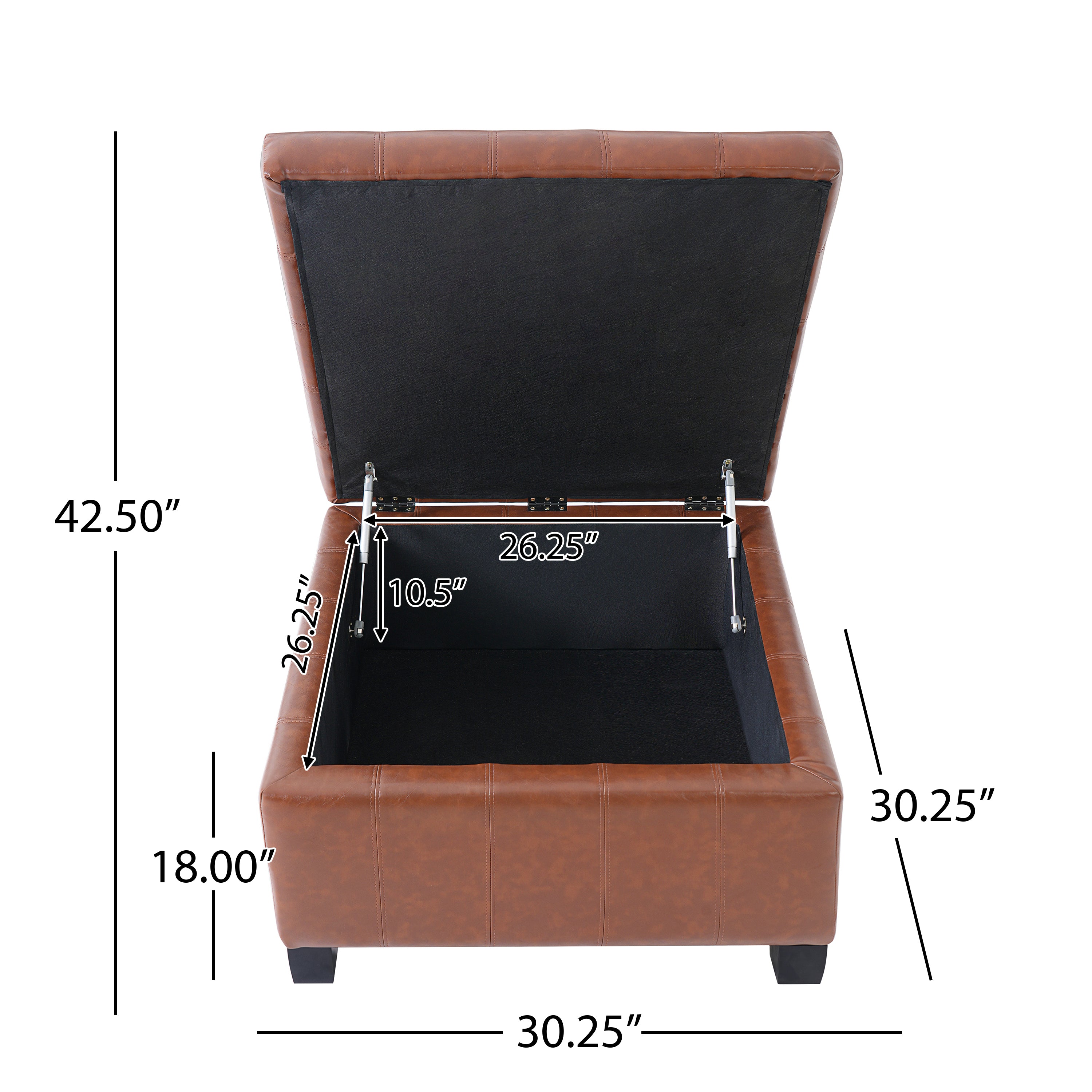 Light Brown PU Storage Ottoman with Rubber Wood Legs, 30.25'' Square Tufted Indoor Ottoman with Lift-Top Storage for Living Room, Bedroom & Entryway,300lbs Weight Capacity - Grand Goldman Shop