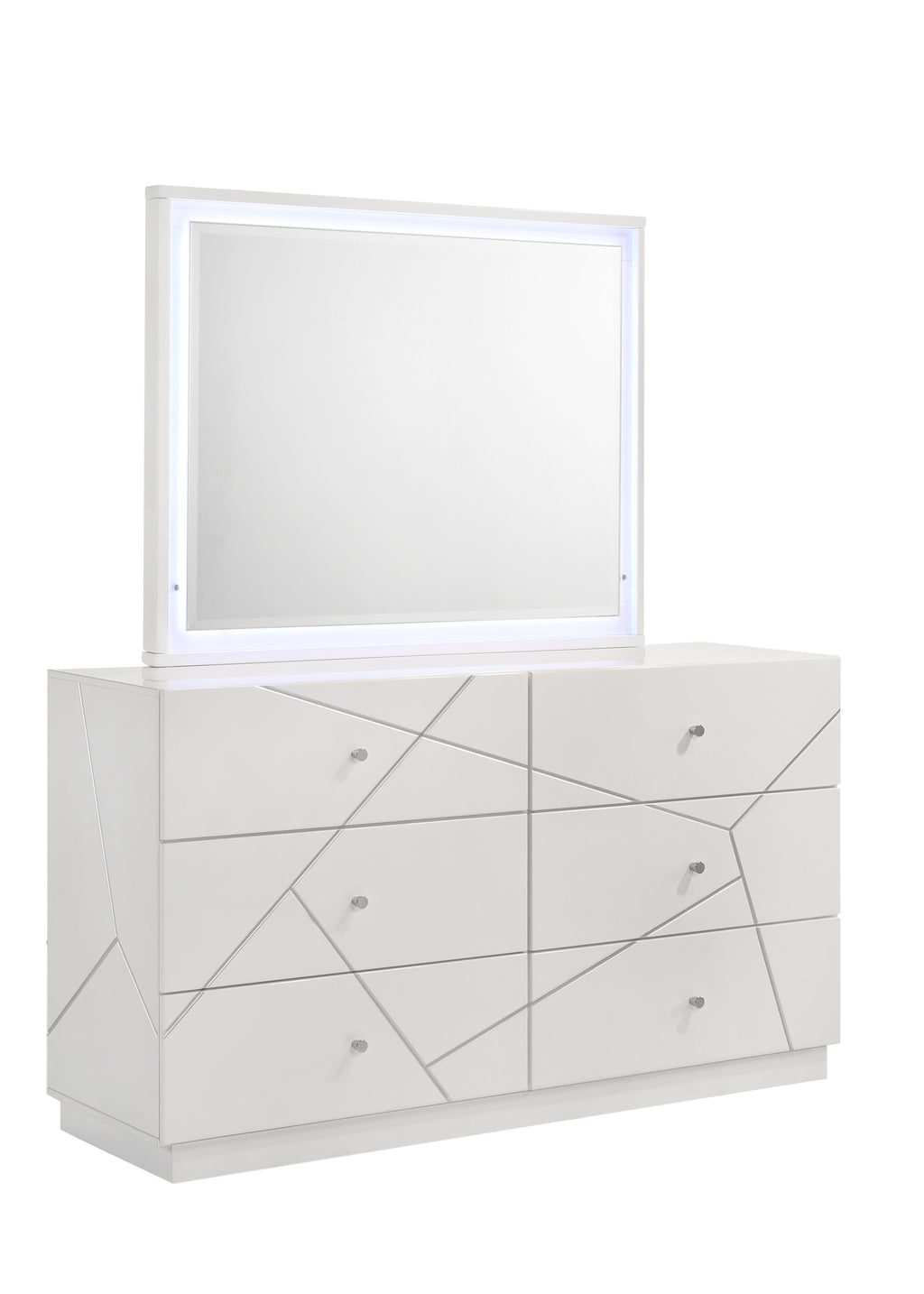 Manhattan Queen 5-Piece Bedroom Set – Modern Design with Lacquer Finish, Geometric Accents, and LED Lighting - Grand Goldman Shop