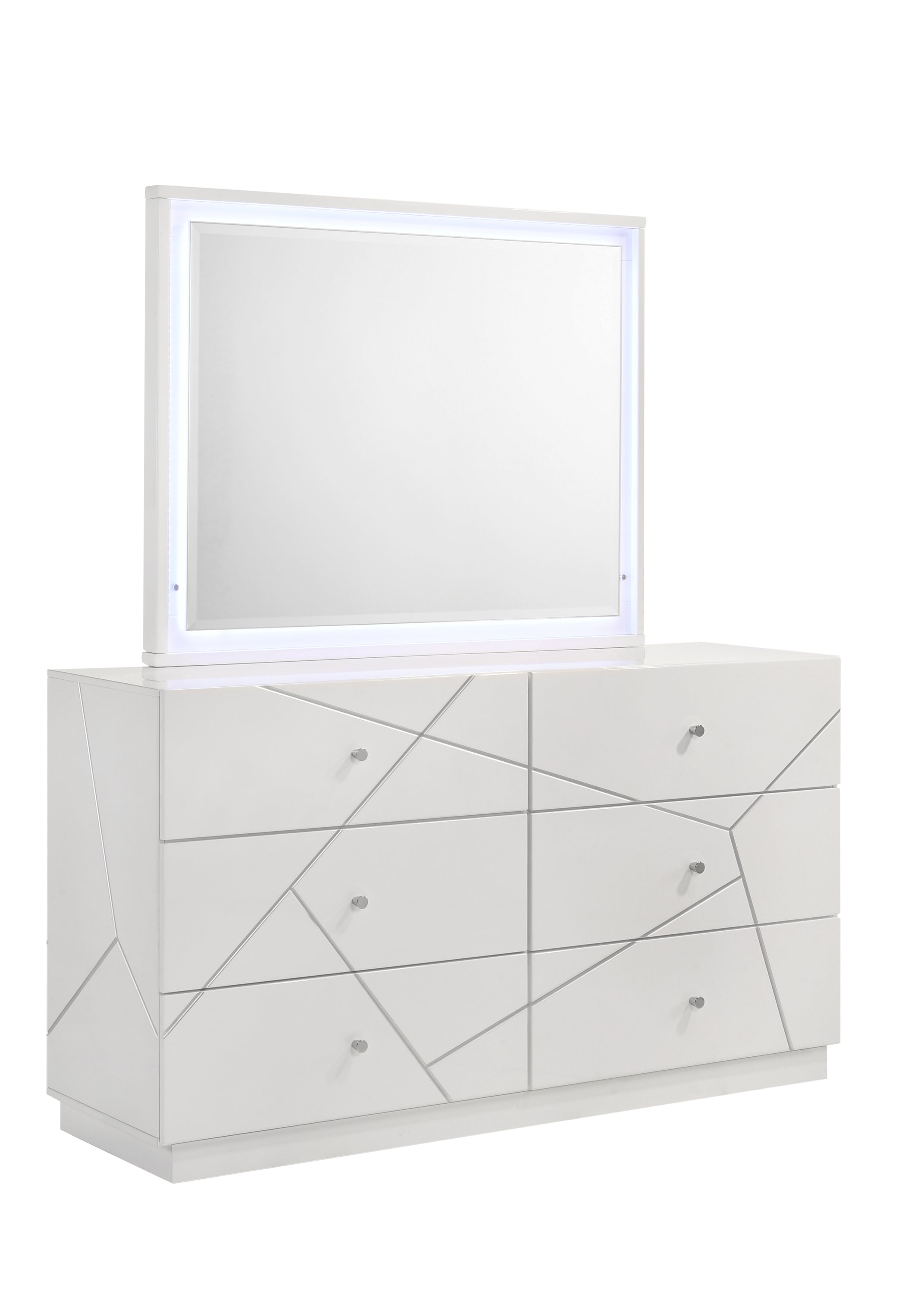 Manhattan Queen 5-Piece Bedroom Set – Modern Design with Lacquer Finish, Geometric Accents, and LED Lighting - Grand Goldman Shop