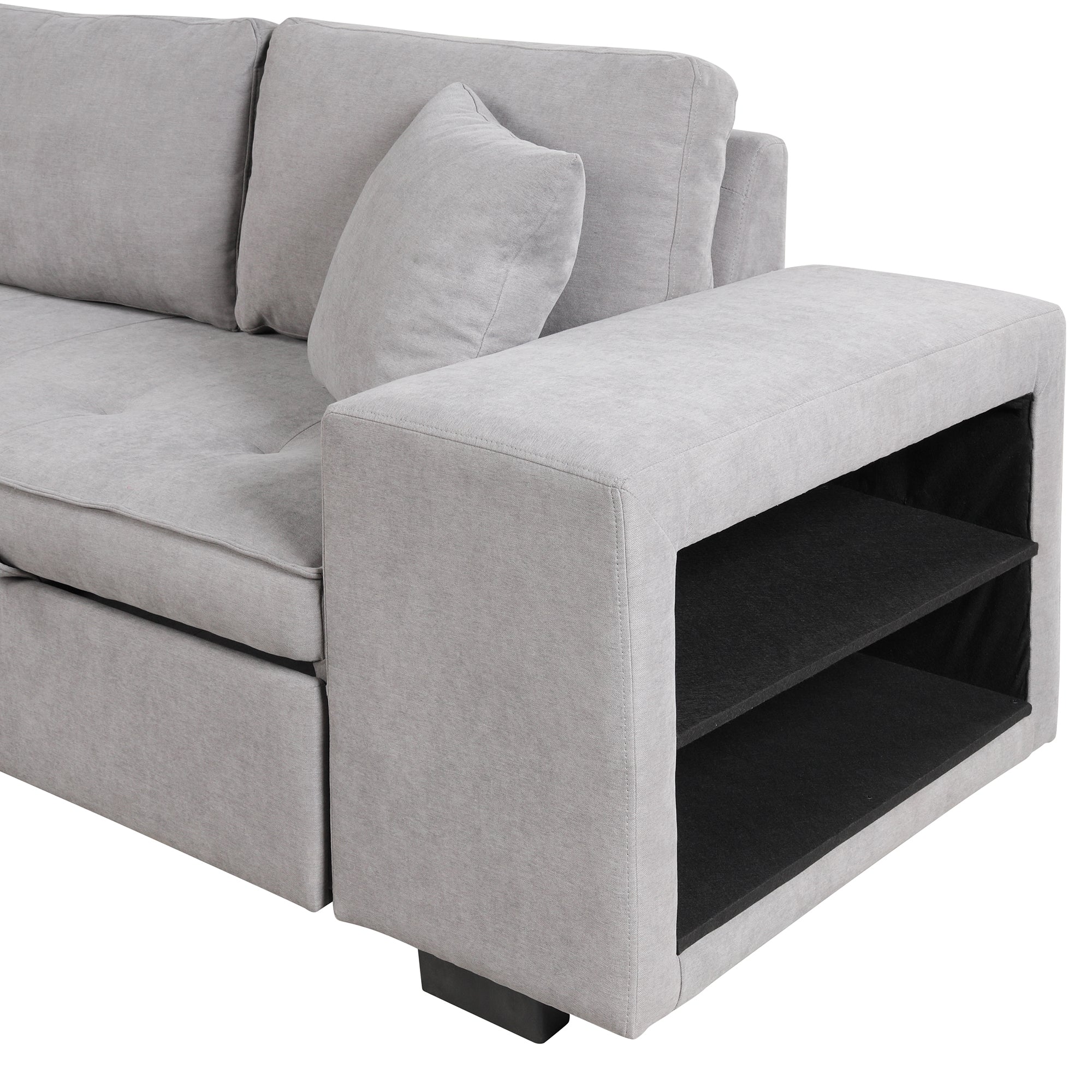 Modern Reversible L-Shape Pull Out Sleeper Sofa with Storage Chaise and Stools, Gray Linen, 104.5' - Grand Goldman Shop